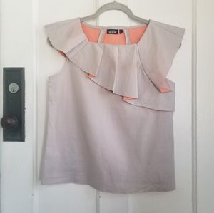 Kate Spade Saturday Ruffled Tan & Coral Top, Sz XS